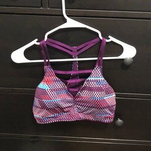 purple and polkadot sports bra